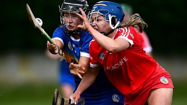 Jill Ann Quirke of Tipperary in action against Kate Kilcommins of Cork during the Littlewoods Ireland National Camogie League Division 2 Group 2 match between Tipperary and Cork at Drom-Inch in Tipperary. 
