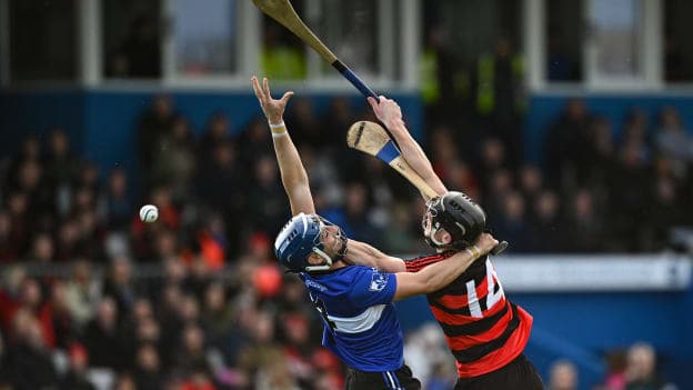 Kevin Mahony, Ballygunner, and Paul Leopold, Sarsfields, in AIB Munster Club SHC action. Photo by Eóin Noonan/Sportsfile