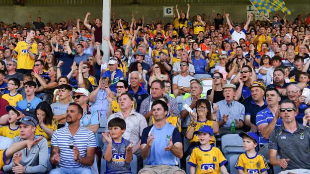Roscommon supporters celebrating at O'Moore Park on Saturday.