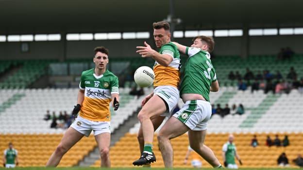 Joe Maher of Offaly in action against Michael Clarke of London during the Tailteann Cup clash of Offaly and London at Glenisk O'Connor Park. 