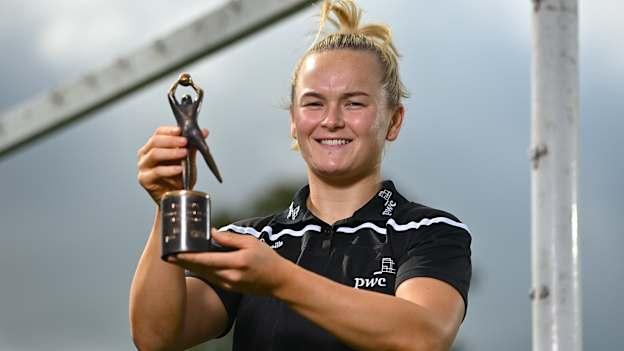 PwC GPA Player of the Month for ladies’ football in September, Vikki Wall of Meath, with her award today at her home club Dunboyne GAA in Meath