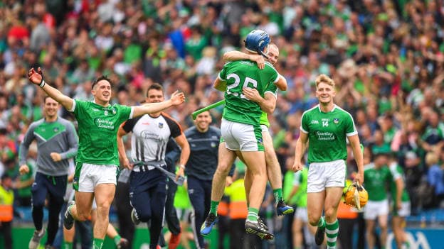 Limerick players celebrating following their All Ireland Semi-Final win over Cork.