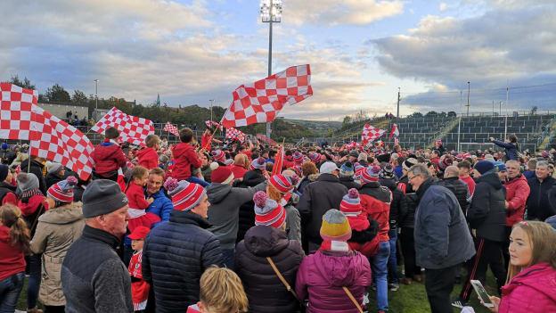 Magherafelt players and supporters celebrating a famous Derry SFC Final win.