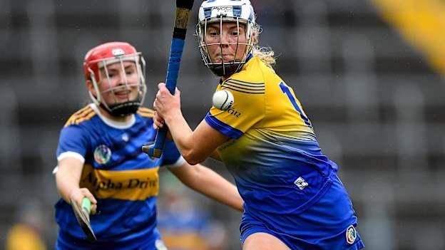 Eimear Kelly, Clare, and Aoife McGrath, Tipperary, in action during the Munster Senior Camogie Championship in May.