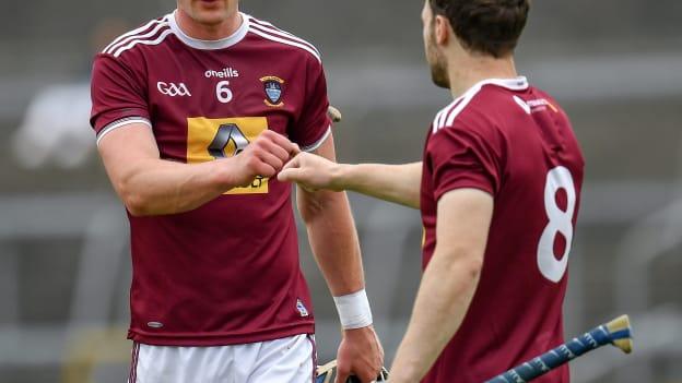 Tommy Doyle, left, and Cormac Boyle of Westmeath following thier side's defeat to Limerick in the Allianz Hurling League Division 1 Group A Round 5 match at TEG Cusack Park in Mullingar, Westmeath. 