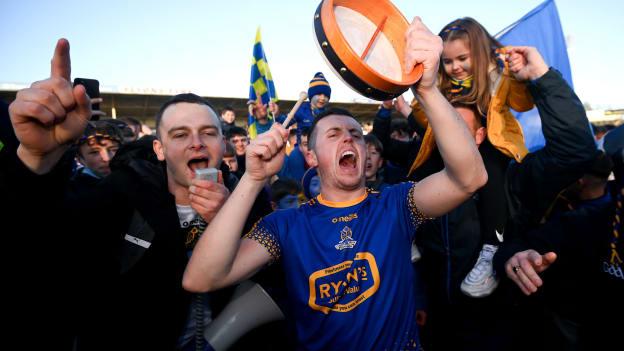 St Finbarr's supporters celebrate following the AIB Munster GAA Football Senior Club Championship Final match between Austin Stacks and St Finbarr's at Semple Stadium in Thurles, Tipperary. 