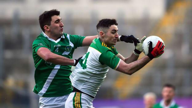 Neil Mulcahy, Maigh Cuilinn, and Danny Tallon, Glen, in AIB All-Ireland Club SFC Semi-Final action at Croke Park.