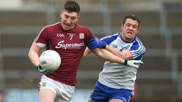 Johnny Heaney, Galway, and Ryan Wylie, Monaghan, in action at Pearse Stadium.