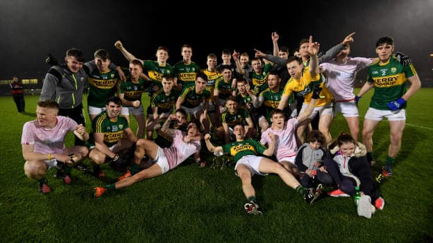 Kerry players celebrating following their win at Pairc Ui Rinn.