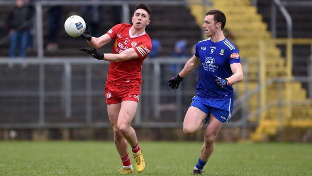 Joe Oguz, Tyrone, and Killian Lavelle, Monaghan, in Allianz Football League action. Photo by Daire Brennan/Sportsfile