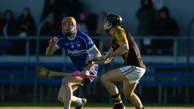 Lar Corbett and Jack Browne during the contest at Cusack Park, Ennis.