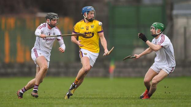 Ian Byrne, Wexford, and Galway's Aidan Harte and Jack Grealish during the Bord Na Mona Walsh Cup Final.