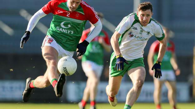 Mattie Guiheen, Garrycastle, and Daniel Mimnagh, Emmet Og, Killoe, during the AIB Leinster Club SFC clash at TEG Cusack Park.