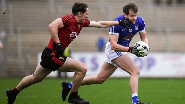 Simon Cadden, Cavan, and Rory Mason, Down in Dr McKenna Cup action at Kingspan Breffni.