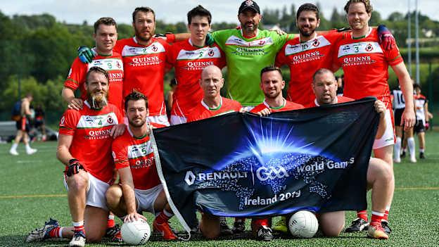 The Toronto Native Born Men's Football squad during the Renault GAA World Games 2019 Day 2 at WIT Arena, Carriganore, Co. Waterford. 