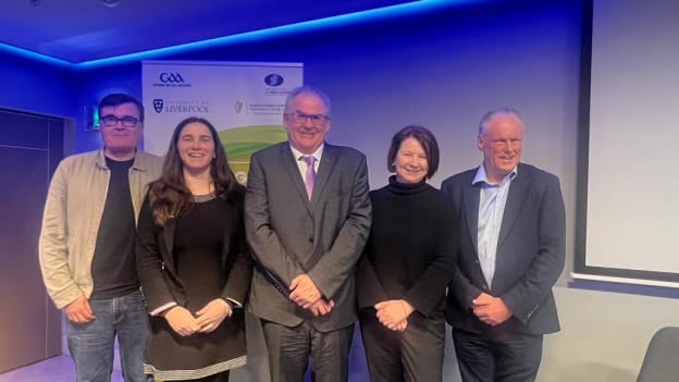 Left to right, Professor Colin Coulter, MU Dept of Sociology, Ger McTavish, GAA Diversity and Inclusion Officer, Professor Peter Shirlow, Director of the Institute of Irish Studies,  Alison Grundle, Brian McAvoy, Ulster GAA Secretary pictured in Croke Park at the Thinking Futures: Building Recognition discussion. 