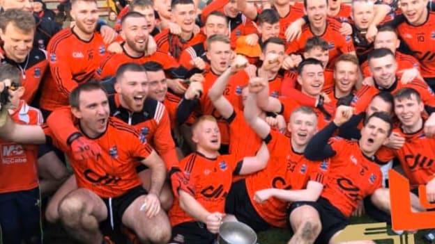 Mattock Rangers players celebrate after their AIB Leinster Club Intermediate Football Final victory over Mullinavat. 