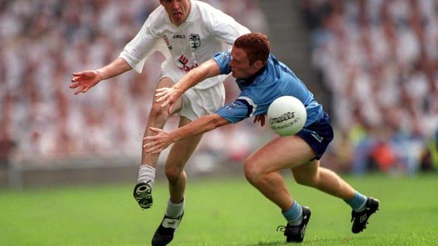 Johnny Doyle, Dublin, and Peadar Andrews, Dublin, clash in the 2000 Leinster SFC Final.