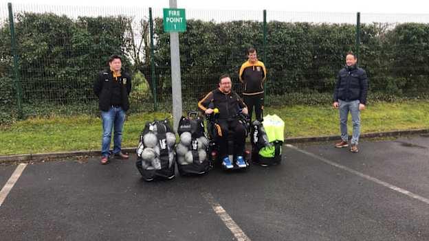 John O'Brien pictured with some of the €1,000 worth of equipment which he won for Nobber GAA club through Leinster GAA's Beko Club Champion competition. 
