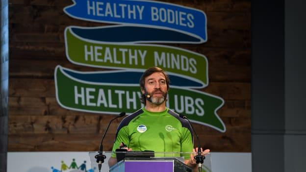 GAA Community and Health Manager Colin Regan speaking during the Irish Life GAA Healthy Club Conference 2022 at Croke Park in Dublin.