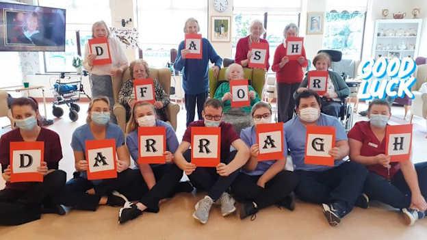 Residents of St. Anthony's nursing home show their support for Oola GAA's 'Dash for Darragh' fundraiser. 