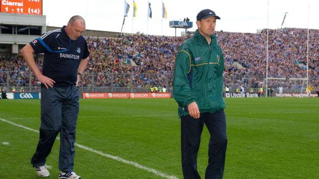 Pat Gilroy and Jack O'Connor during the closing stages of the 2011 All-Ireland SFC Final at Croke Park. Photo by David Maher/Sportsfile