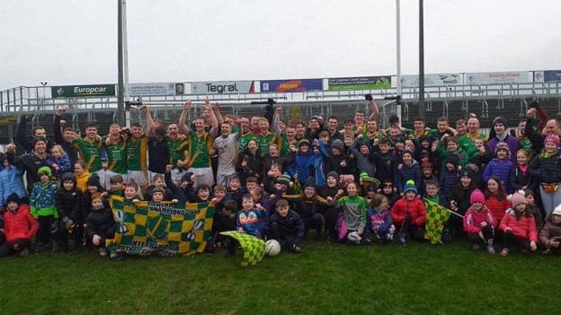 Rathgarogue-Cushinstown players and supporters celebrate after their AIB All-Ireland Junior Club Football semi-final victory. 