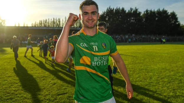 Ryan O'Rourke celebrates after Leitrim's victory over Louth in the 2018 All-Ireland SFC Qualifiers. 