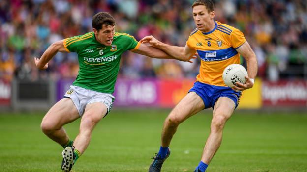 Gary Brennan, Meath, and Padraic Harnan, Meath, collide at O'Moore Park.