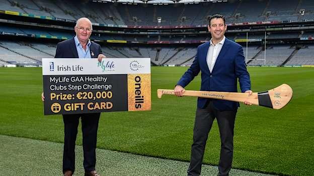 Uachtarán Chumann Lúthchleas Gael John Horan and Irish Life CEO Declan Bulger in attendance during the launch of the MyLife GAA Healthy Clubs Steps Challenge at Croke Park in Dublin.