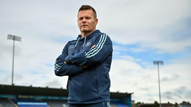 Dublin manager Dessie Farrell poses for a portrait during a Dublin media conference at Parnell Park in Dublin ahead of the All-Ireland Senior Football Championship Final. Photo by Sam Barnes/Sportsfile.