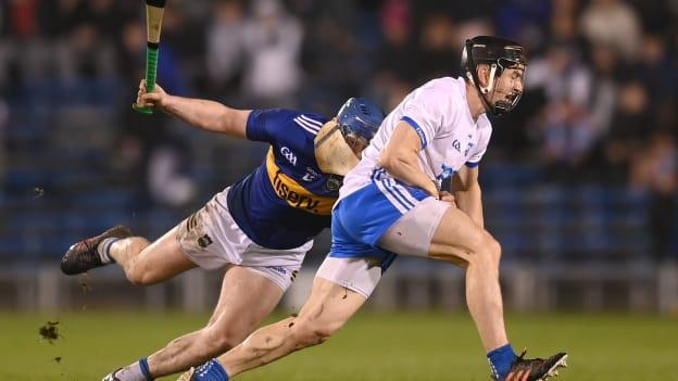 Jamie Barron of Waterford in action against Alan Tynan of Tipperary during the Allianz Hurling League Division 1 Group B match between Tipperary and Waterford at FBD Semple Stadium in Thurles, Tipperary. 
