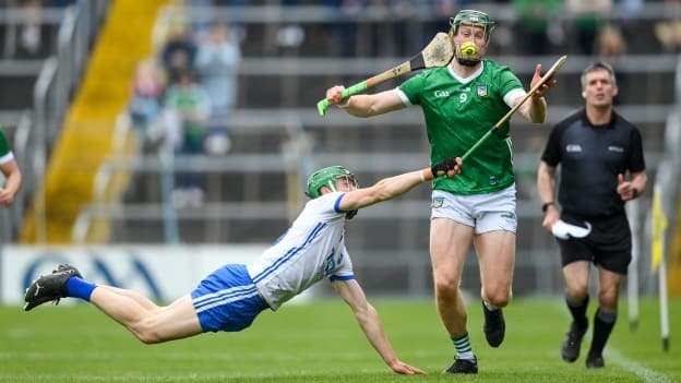 William O'Donoghue, Limerick, and Tom Barron, Waterford, in Munster SHC action at FBD Semple Stadium. Photo by Stephen McCarthy/Sportsfile