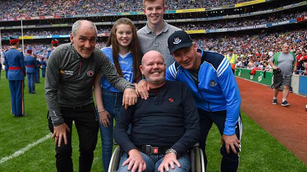 The charity deterMND was established by former Antrim footballer Anto Finnegan, pictured here with Tyrone manager Mickey Harte and Dublin manager Jim Gavin before the counties contested the 2017 All-Ireland SHC semi-final. 