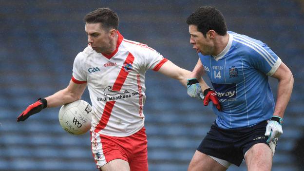 Marc Ó Sé agus Sean Cavanagh ag imirt i gCluiche Leathcheannais na hÉireann i Stáid Semple i mí Eanáir.