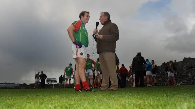 Weeshie Fogarty pictured interviewing Darran O'Sullivan after the Kerry SFC semi-final between Laune Rangers and Mid Kerry in 2008.