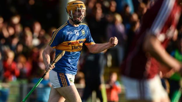 Jake Morris of Tipperary celebrates after scoring his side's second goal during the 2018 Bord Gais Energy GAA Hurling All-Ireland U21 Championship Semi-Final match between Galway and Tipperary at the Gaelic Grounds in Limerick. 