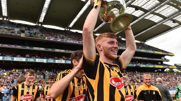 Adrian Mullen celebrates after captaining Kilkenny to the 2017 Leinster Minor Hurling Championship title. 