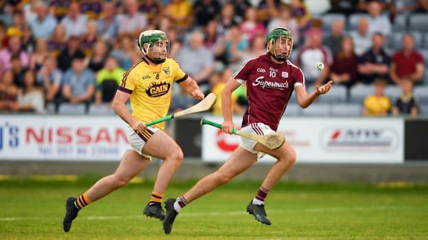 Brian Concannon of Galway in action against Garry Molloy of Wexford during the Bord Gais Energy Leinster Under 21 Hurling Championship 2018 Final