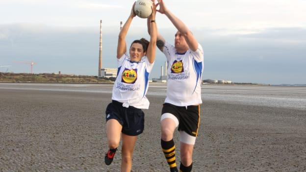 Kieran Donaghy and Dublin Ladies Footballer Lyndsey Davey pictured at the launch of the 2019 Lidl Comórtas Peile Páidi Ó Sé.