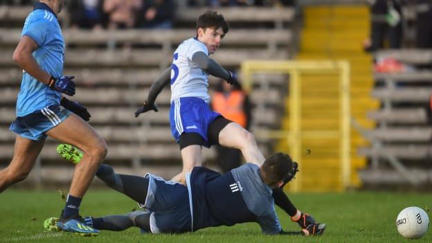 Stephen O'Hanlon of Monaghan scores Monaghan's first goal during the Allianz Football League Division 1 Round 1 match between Monaghan and Dublin at St Tiernach's Park in Clones, Monaghan. 