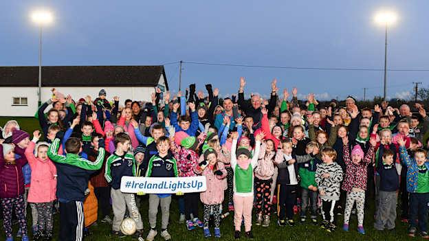 Attendees including Uachtarán Chumann Lúthchleas Gael John Horan and Karly Henry, Operation Transformation, at the launch of Ireland Lights Up with the GAA in partnership with RTÉ’s Operation Transformation and Get Ireland Walking at Ballyboughal GAA Healthy Club in Dublin. 