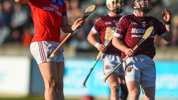 Darragh Burke of St Thomas' celebrates after scoring a point during the AIB GAA Hurling All-Ireland Senior Championship Semi-Final match between St Thomas' and Ruairí Óg at Parnell Park in Dublin.