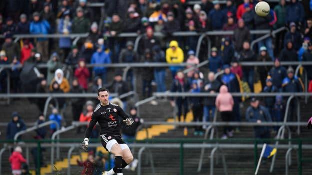 Niall Morgan kicks a point for Tyrone against Roscommon at Dr Hyde Park.
