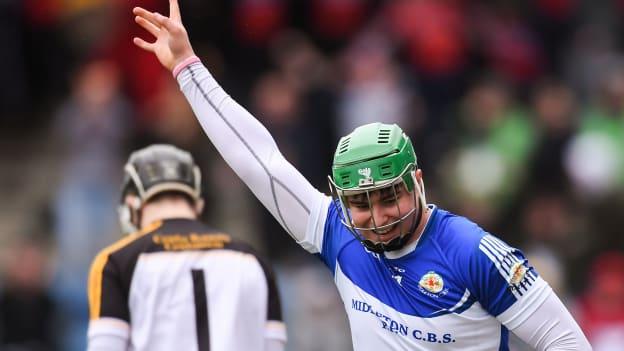 Joe Stack of Midleton CBS celebrates scoring his side's second goal during the Harty Cup Final match between CBC Cork and Midleton CBS at Páirc Uí Rinn in Cork. 