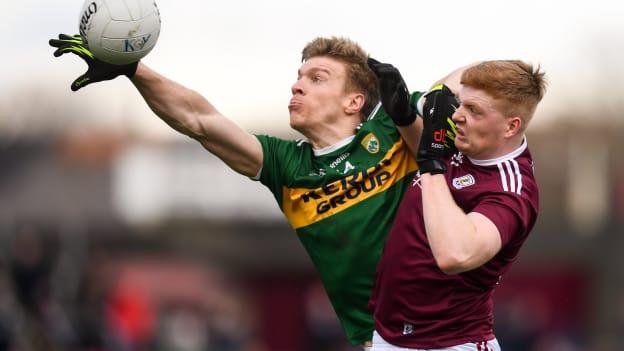 Kerry's Tommy Walsh and Galway's Sean Andy O'Ceallaigh collide at Tuam Stadium last Sunday.