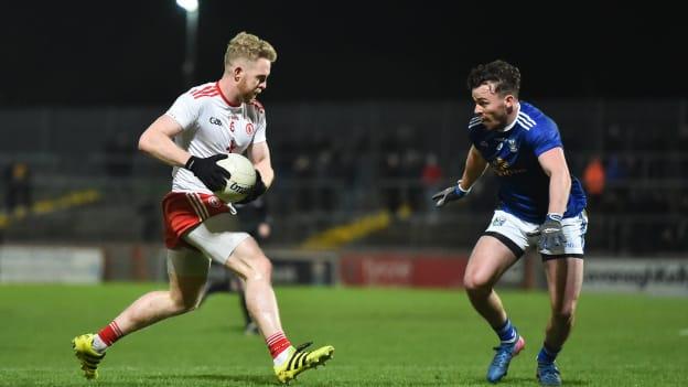 Frank Burns of Tyrone in action against Conor Moynagh of Cavan during the Allianz Football League Division 1 Round 5 match between Tyrone and Cavan at Healy Park in Omagh, Tyrone. 