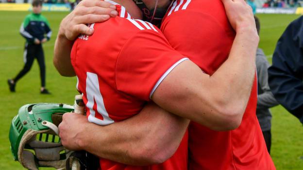 Alan Cadogan and Aidan Walsh celebrate following Cork's stirring success over Limerick at the Gaelic Grounds.