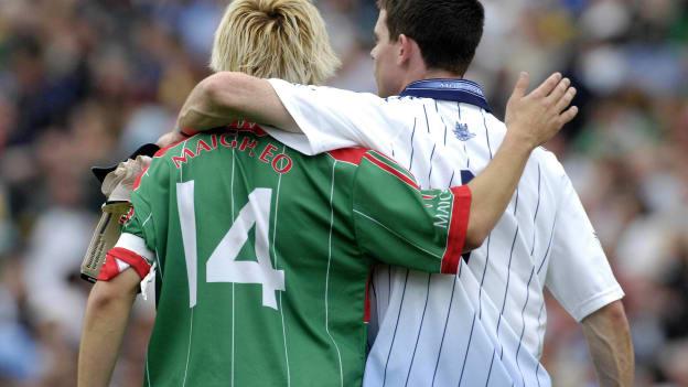 Mayo's Conor Mortimer and Stephen Cluxton following the 2006 All Ireland SFC Semi-Final at Croke Park.