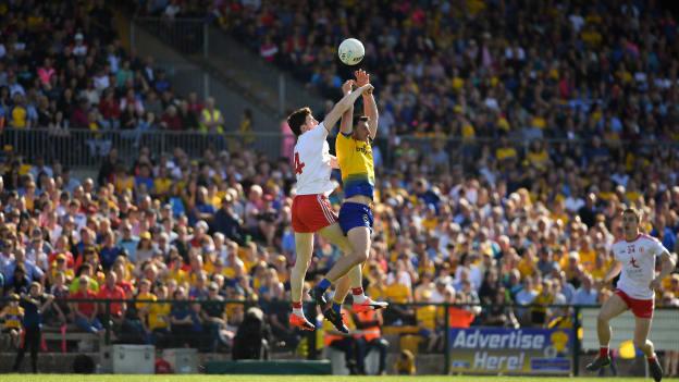 Diarmuid Murtagh of Roscommon in action against Rory Brennan of Tyrone during the GAA Football All-Ireland Senior Championship Quarter-Final Group 2 Phase 1 match between Roscommon and Tyrone at Dr Hyde Park in Roscommon. 